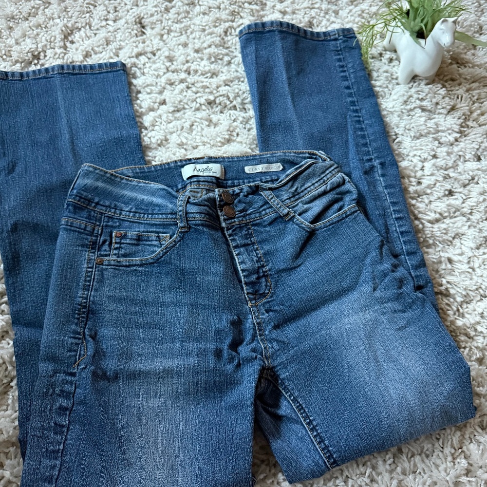 Stylish Angels Women's vintage Y2K double button curvy dark Blue bootcut Leg Jea